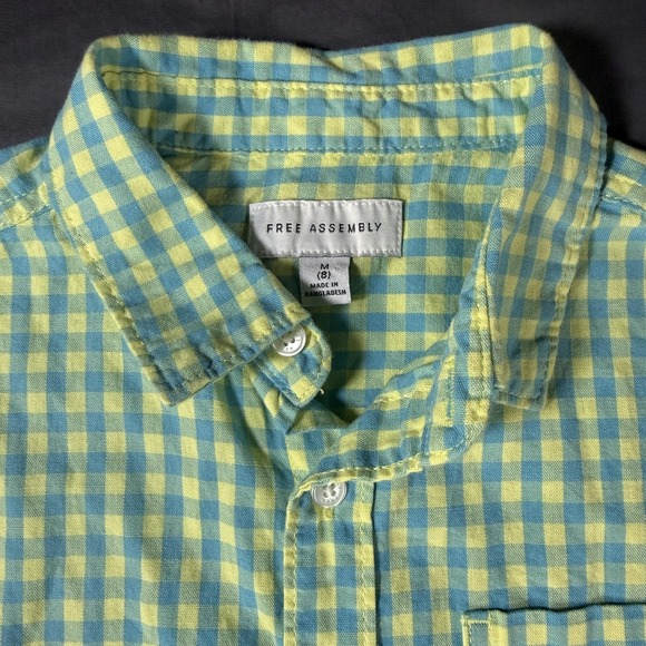 Free Assembly Shirt Boys 8 Blue Yellow Gingham Button Front Long Sleeve Cotton - Picture 2 of 11